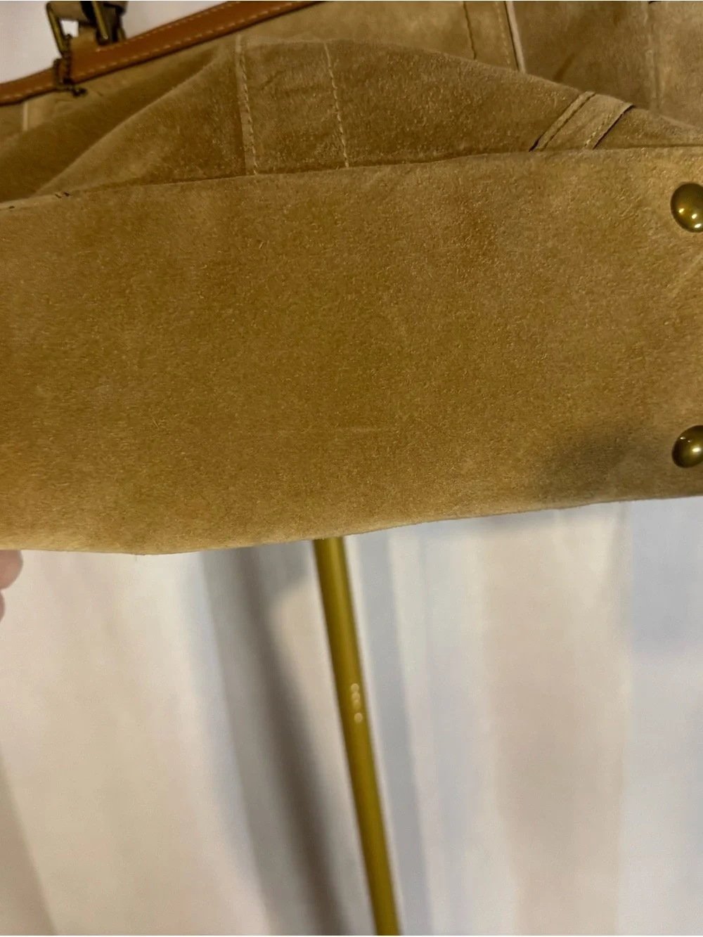 Coach Suede Tote in Tan and Brown Leather Trim